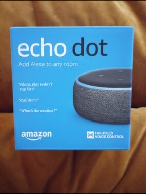 Amazon Echo Dot Smart Speaker - Bright Blue Box, Gray Fabric